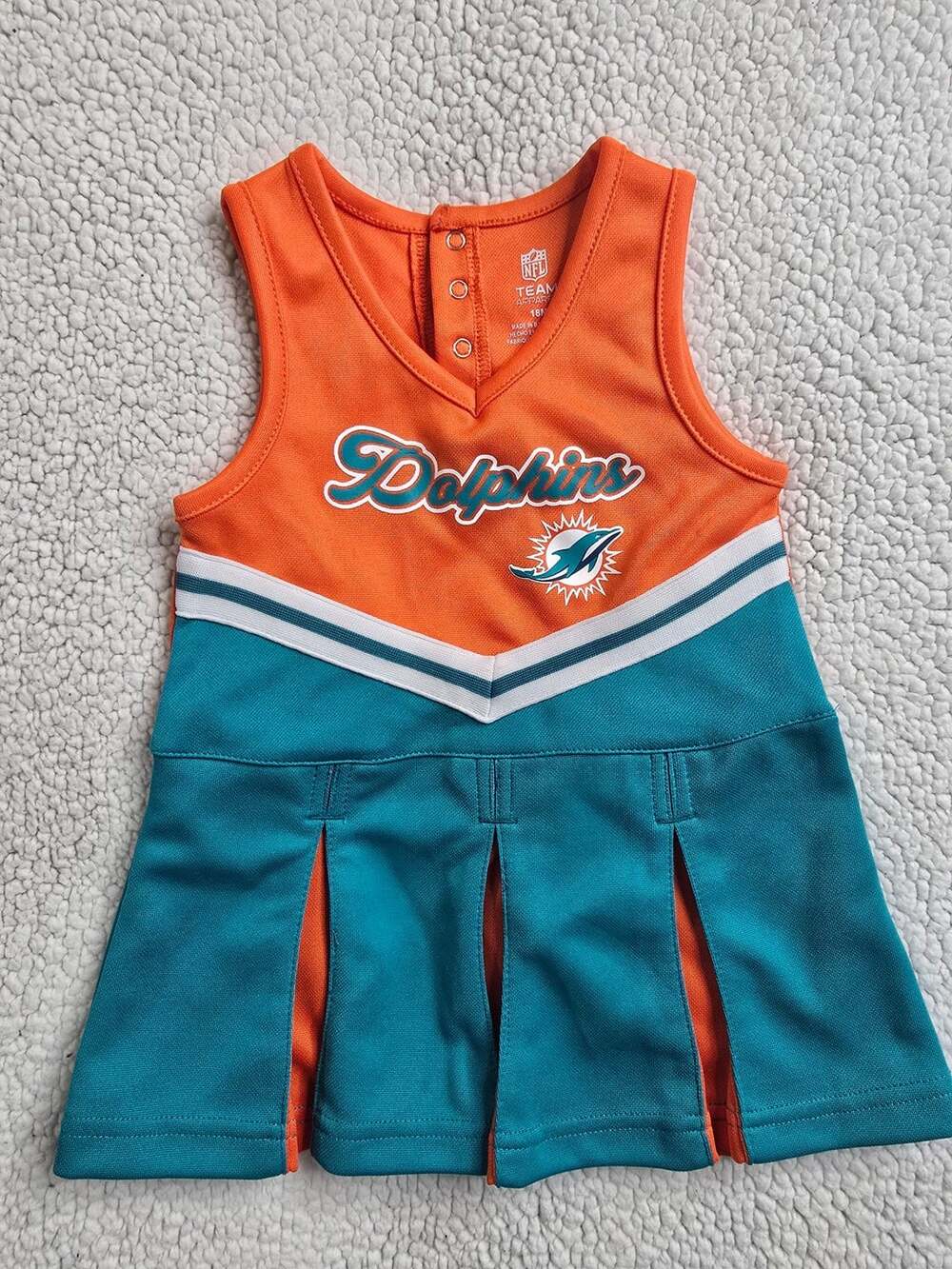 136 NFL Team Apparel Miami Dolphins Cheer Dress Size 18M Orange Teal
